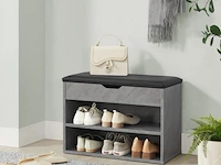 Schoenenkast / schoenenrek 2 vakken - 60 x 30 x 44 cm - betonkleur - incl. zitkussen - afbeelding 3 van  10