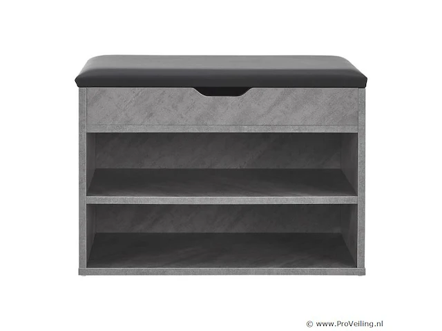 Schoenenkast / schoenenrek 2 vakken - 60 x 30 x 44 cm - betonkleur - incl. zitkussen - afbeelding 4 van  10