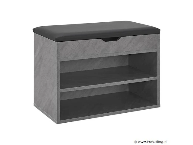 Schoenenkast / schoenenrek 2 vakken - 60 x 30 x 44 cm - betonkleur - incl. zitkussen - afbeelding 1 van  10
