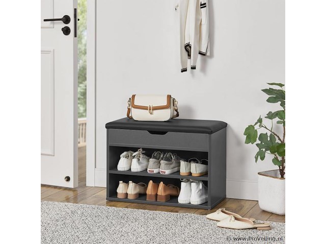 Schoenenkast / schoenenrek 2 vakken - 60 x 30 x 44 cm - donkergrijs - incl. zitkussen - afbeelding 3 van  10
