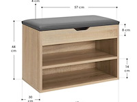 Schoenenkast / schoenenrek 2 vakken - 60 x 30 x 44 cm - houtkleur - incl. zitkussen - afbeelding 2 van  10