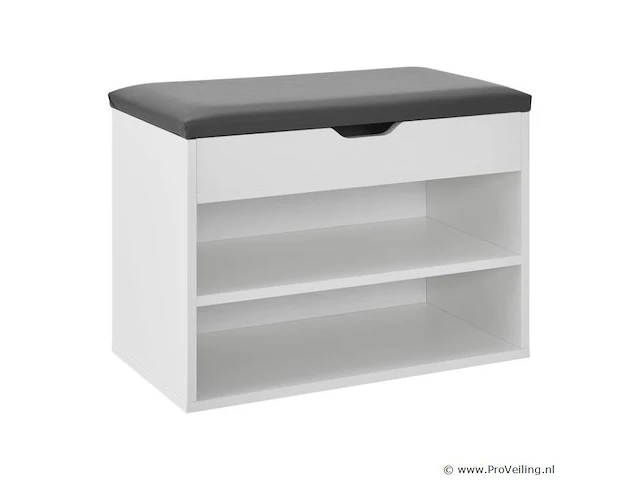 Schoenenkast / schoenenrek 2 vakken - 60 x 30 x 44 cm - wit - incl. zitkussen - afbeelding 1 van  10