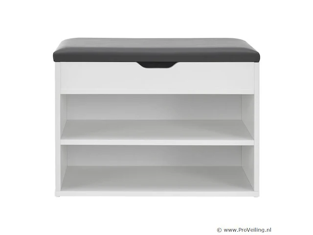 Schoenenkast / schoenenrek 2 vakken - 60 x 30 x 44 cm - wit - incl. zitkussen - afbeelding 4 van  10
