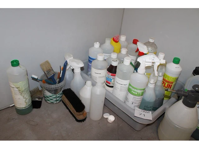 Schoonmaakproducten waaronder roetreiniger, afwasmiddel, thinner, sanifris, vloerreiniger, schoonmaakazijn,... - afbeelding 4 van  4