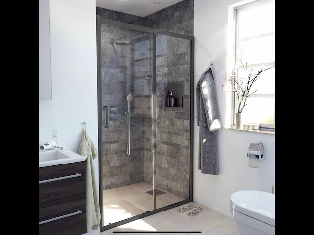 Schuifdeur 100x190cm anti kalk mat zwart - afbeelding 1 van  2