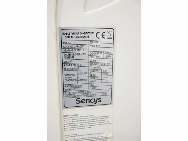 Sencys 5363084 mobiele airco - afbeelding 4 van  5