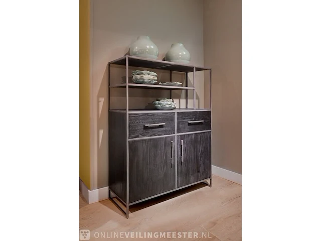 Set 6 stuks dark oak collectie oa tv-meubel, dressoir, hoog en laag rek, salontafel en hoog cabinet, zwart - afbeelding 4 van  6