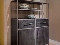 Set 6 stuks dark oak collectie oa tv-meubel, dressoir, hoog en laag rek, salontafel en hoog cabinet, zwart - afbeelding 4 van  6