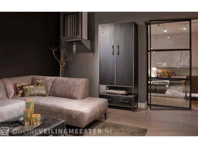 Set 6 stuks dark oak collectie oa tv-meubel, dressoir, hoog en laag rek, salontafel en hoog cabinet, zwart - afbeelding 6 van  6