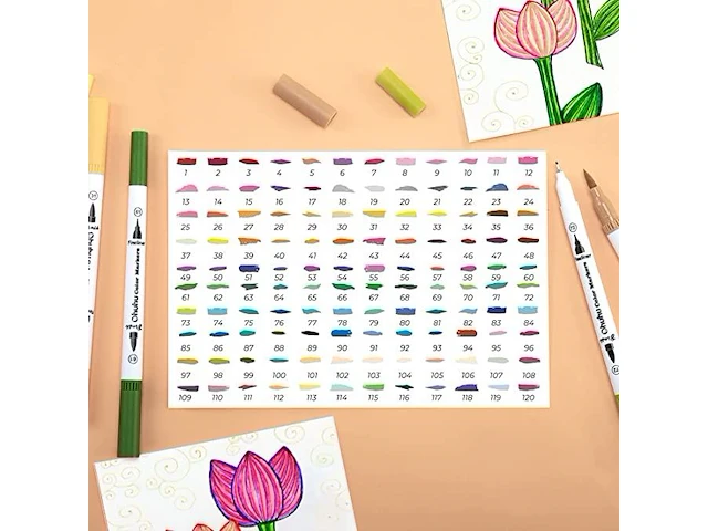 Set v 120 kleuren dubbel tip fineliner+marker - afbeelding 3 van  3