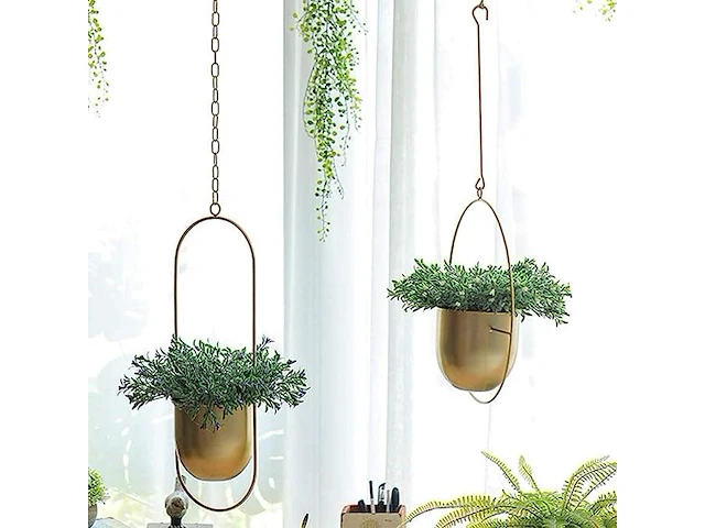Set v 2 hangende plantenbak ovaal goudkleurig - afbeelding 3 van  4