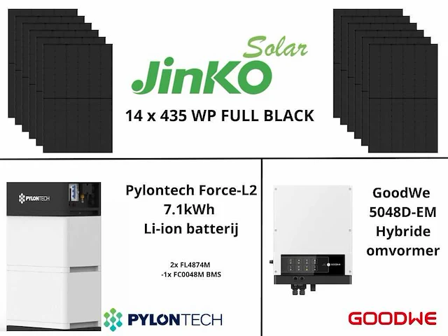 Set van 14 zonnepanelen met hybride omvormer en 7,1 kwh batterij. - afbeelding 1 van  14