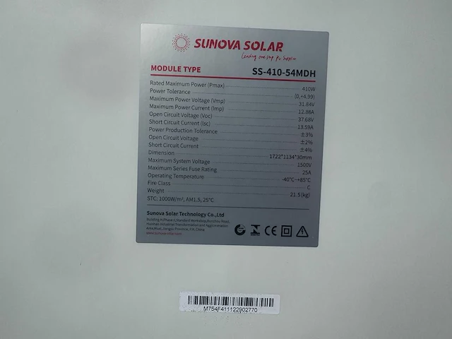 Set van 144 sunova zonnepanelen (410 wp) met growatt 50.0k omvormer - afbeelding 5 van  9