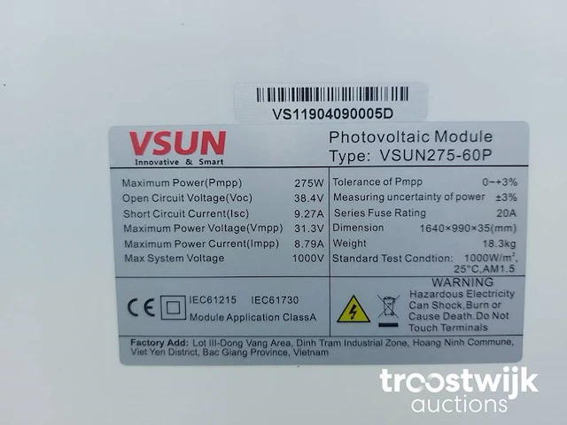 Set van 15 v-sun 275-60p zonnepanelen en 1 saj sununo plus 4k-m omvormer (1-fase) - afbeelding 5 van  6