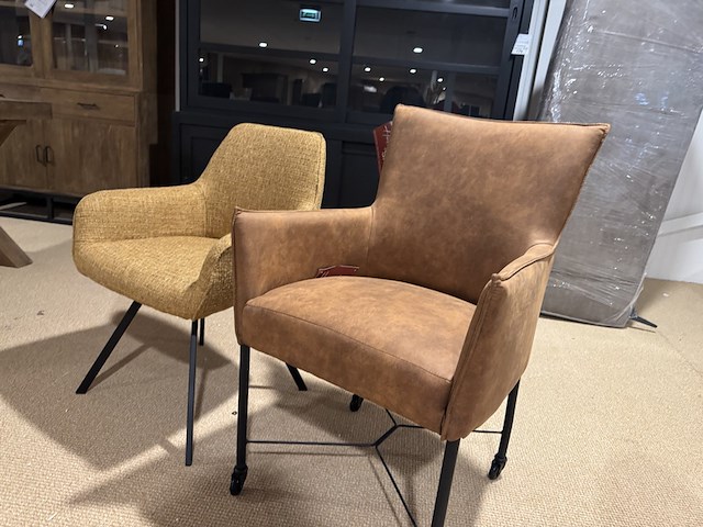 Set van 2 eetkamerstoelen geel/cognac - afbeelding 2 van  6