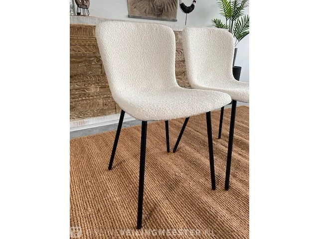 Set van 2 eetkamerstoelen in wit bouclé wit / zwart - afbeelding 2 van  6