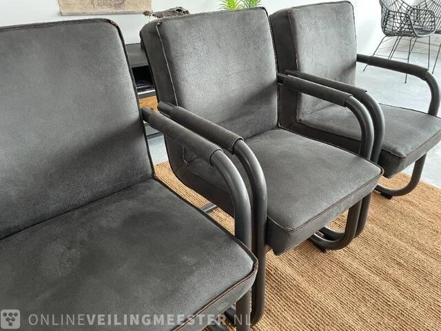 Set van 3 industriële eetkamerstoelen in antraciet rusty furniture, antraciet / zwart - afbeelding 2 van  9