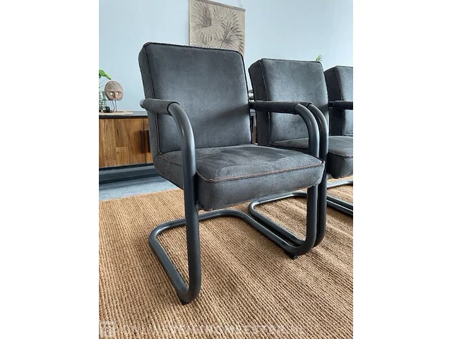 Set van 3 industriële eetkamerstoelen in antraciet rusty furniture, antraciet / zwart - afbeelding 3 van  9