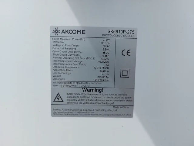 Set van 4 akcome sk6610p-275 zonnepanelen en 1 saj 1.0 omvormer - afbeelding 7 van  11