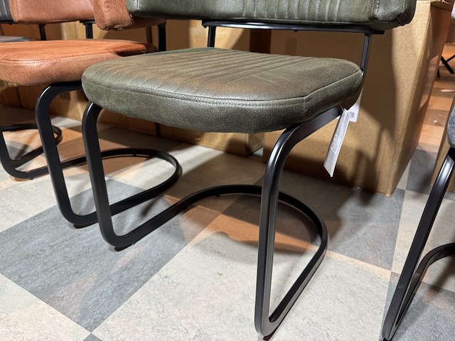 Set van 4 eetkamerstoelen, army microvezelstof, zwart metalen onderstel - afbeelding 3 van  4