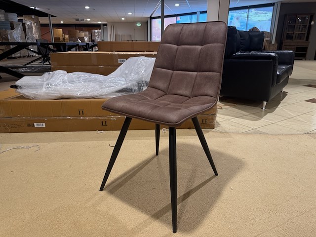 Set van 4 eetkamerstoelen, bruin microvezelstof, zwart metalen poten - afbeelding 1 van  4