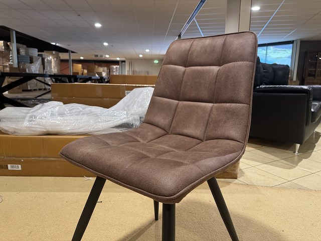 Set van 4 eetkamerstoelen, bruin microvezelstof, zwart metalen poten - afbeelding 2 van  4