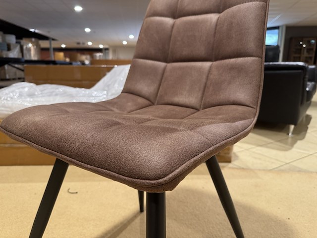 Set van 4 eetkamerstoelen, bruin microvezelstof, zwart metalen poten - afbeelding 3 van  4