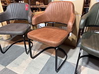 Set van 4 eetkamerstoelen, cognac microvezelstof, zwart metalen onderstel - afbeelding 1 van  4