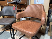 Set van 4 eetkamerstoelen, cognac microvezelstof, zwart metalen onderstel - afbeelding 2 van  4