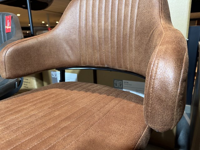 Set van 4 eetkamerstoelen, cognac microvezelstof, zwart metalen onderstel - afbeelding 3 van  4