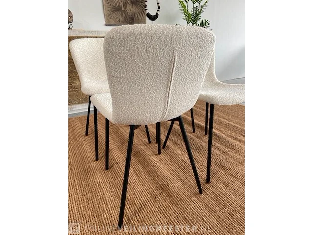 Set van 4 eetkamerstoelen in wit bouclé wit / zwart - afbeelding 4 van  6