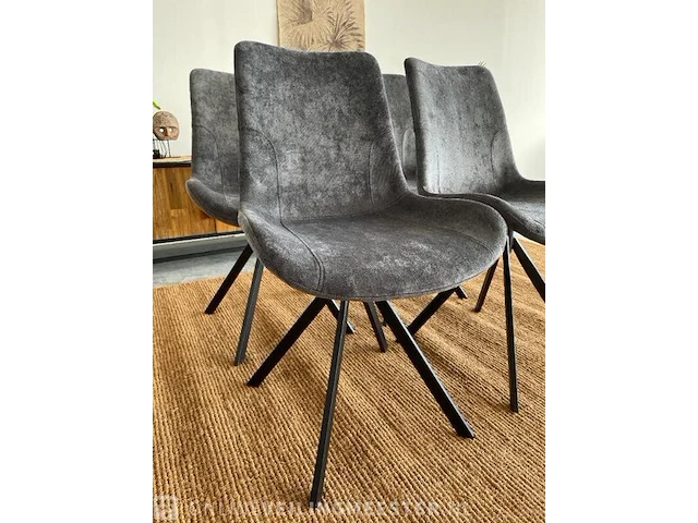 Set van 4 industriële eetkamerstoelen in antraciet antraciet / zwart - afbeelding 2 van  6