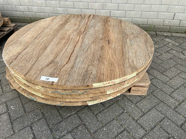 Set van 5 stuks eiken tafelbladen rond - afbeelding 3 van  4