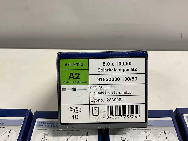 Set van 50 ibc topfix2000 rvs zelfdraadsnijdende stokbouten tbv zonnepanelen (8/m10x100/50) - afbeelding 2 van  4
