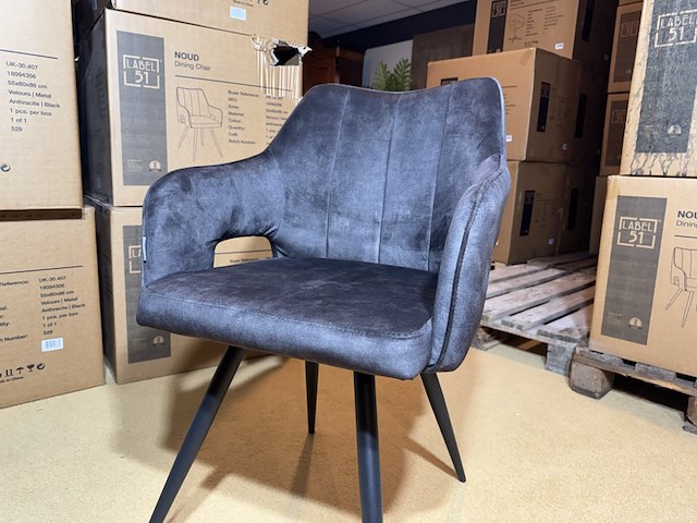 Set van 6 eetkamerstoelen, antraciet veloursstof, zwart metalen poten - afbeelding 2 van  5