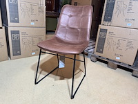 Set van 6 eetkamerstoelen, cognac microvezelstof, zwart metalen onderstel - afbeelding 1 van  5