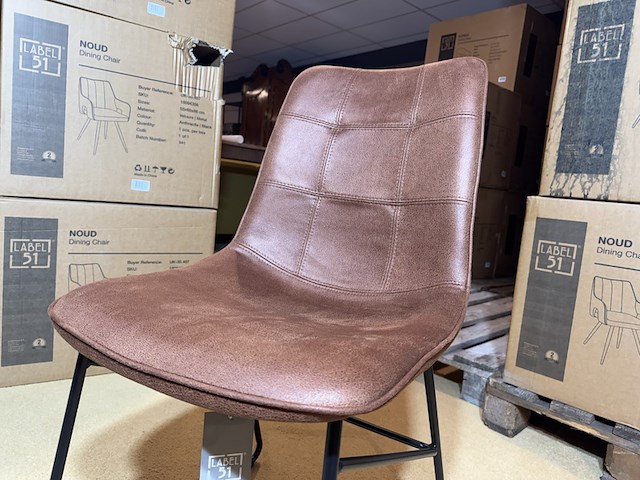 Set van 6 eetkamerstoelen, cognac microvezelstof, zwart metalen onderstel - afbeelding 4 van  5