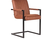 Set van 6 eetkamerstoelen, cognac microvezelstof, zwart metalen onderstel - afbeelding 1 van  6