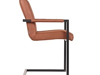 Set van 6 eetkamerstoelen, cognac microvezelstof, zwart metalen onderstel - afbeelding 2 van  6