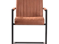 Set van 6 eetkamerstoelen, cognac microvezelstof, zwart metalen onderstel - afbeelding 3 van  6