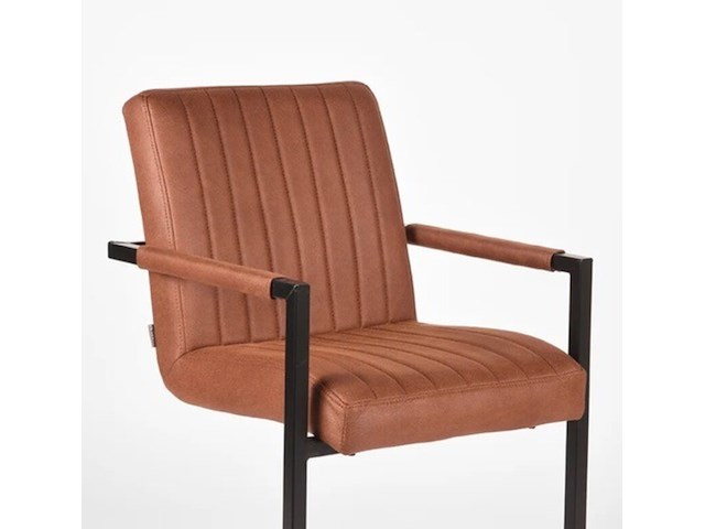 Set van 6 eetkamerstoelen, cognac microvezelstof, zwart metalen onderstel - afbeelding 4 van  6