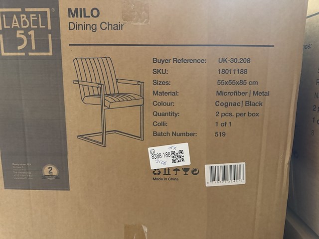 Set van 6 eetkamerstoelen, cognac microvezelstof, zwart metalen onderstel - afbeelding 6 van  6