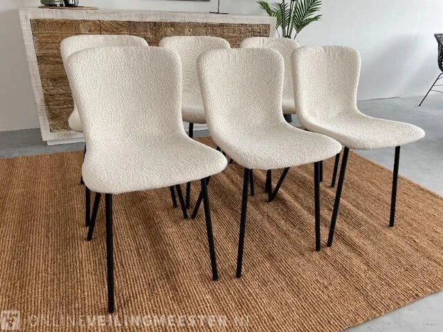Set van 6 eetkamerstoelen in wit bouclé wit / zwart - afbeelding 1 van  7