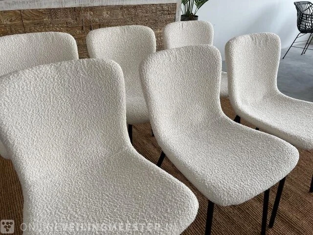 Set van 6 eetkamerstoelen in wit bouclé wit / zwart - afbeelding 2 van  7