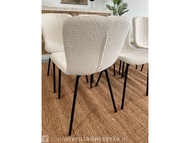 Set van 6 eetkamerstoelen in wit bouclé wit / zwart - afbeelding 5 van  7