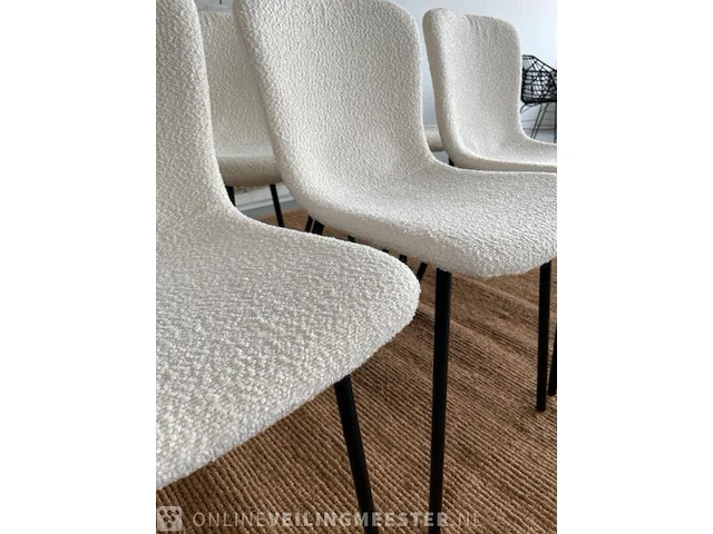 Set van 6 eetkamerstoelen in wit bouclé wit / zwart - afbeelding 6 van  7