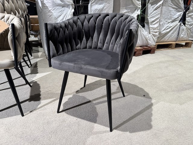 Set van 6 eetkamerstoelen, taupe velvet, zwarte poten - afbeelding 1 van  5