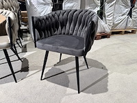 Set van 6 eetkamerstoelen, taupe velvet, zwarte poten - afbeelding 1 van  5