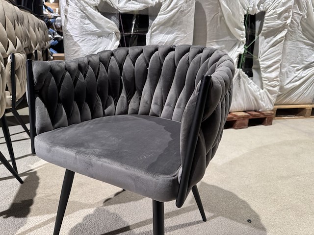 Set van 6 eetkamerstoelen, taupe velvet, zwarte poten - afbeelding 2 van  5