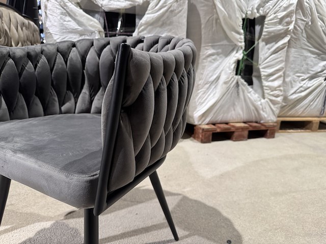 Set van 6 eetkamerstoelen, taupe velvet, zwarte poten - afbeelding 3 van  5